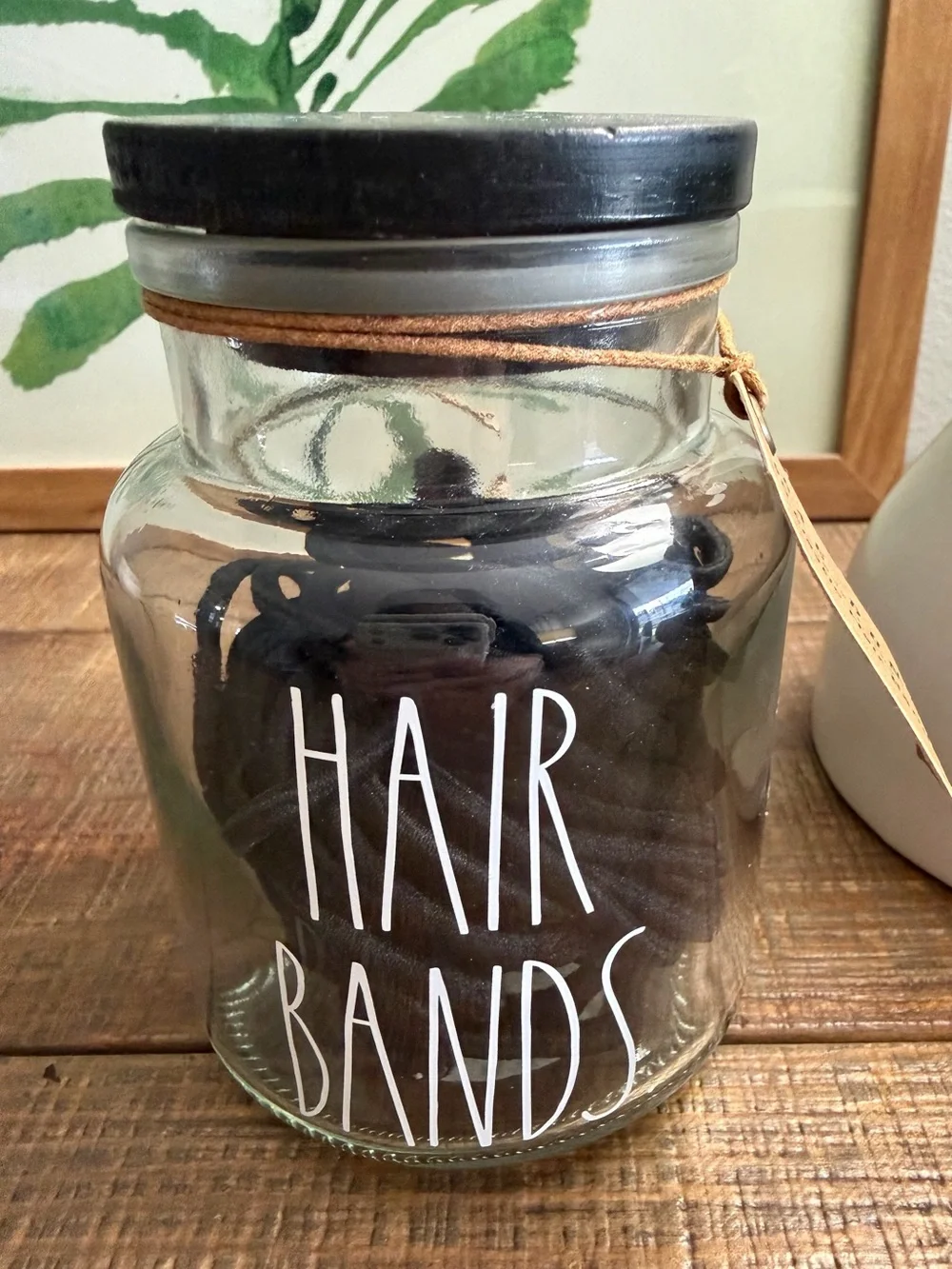 Rae Dunn Black Glass Hair Bands Jar with Black Lid